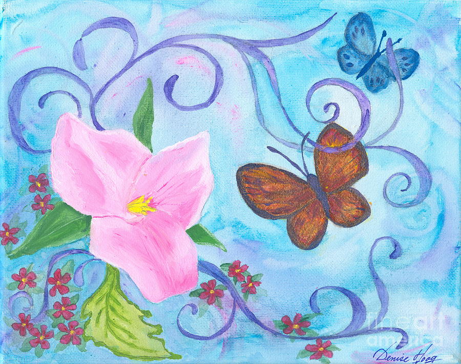 Butterflies and Flowers Painting by Denise Hoag