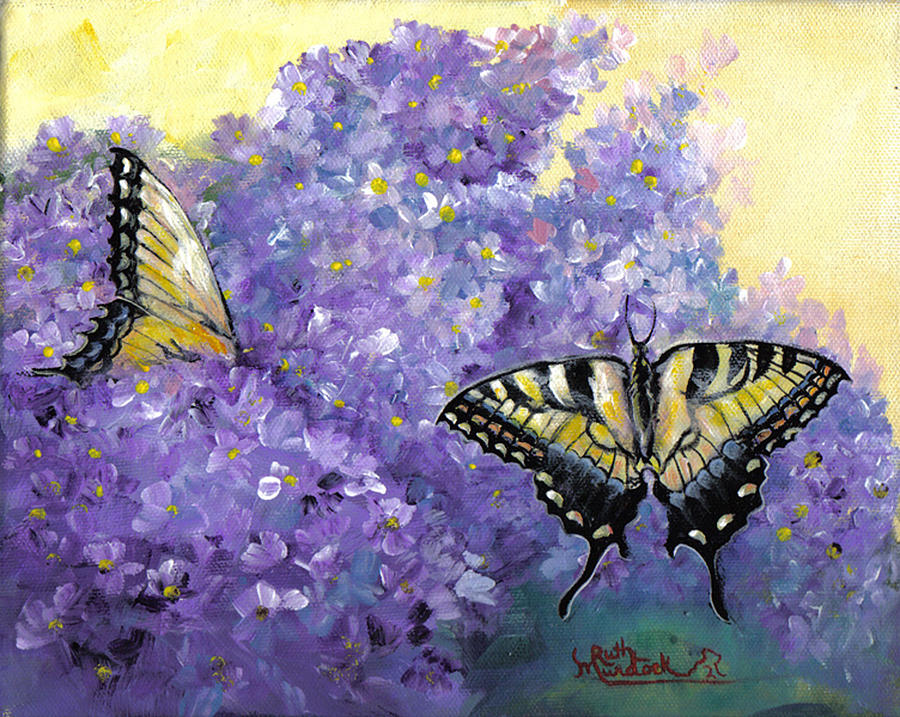 Butterflies and Lilacs Painting by Ruth Ann Murdock - Fine Art America