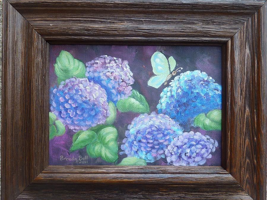 Butterfly Painting - Butterfly on Hydrangea framed by Brenda  Bell
