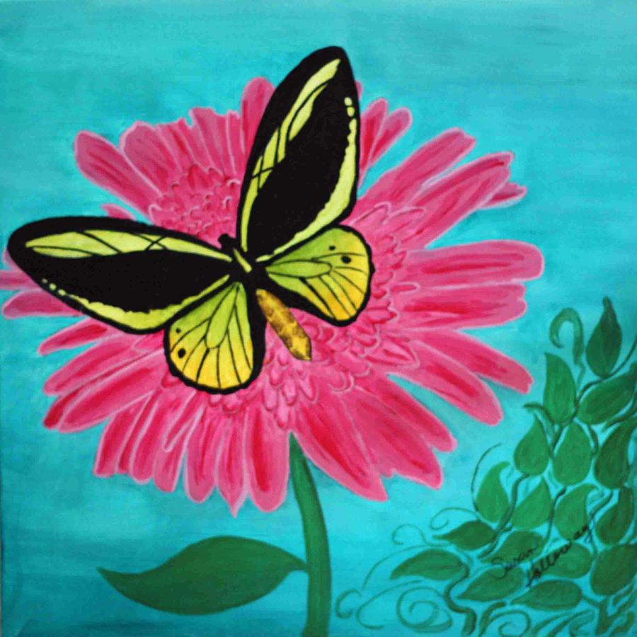 Download Butterfly With Flower Painting By Susan Holloway