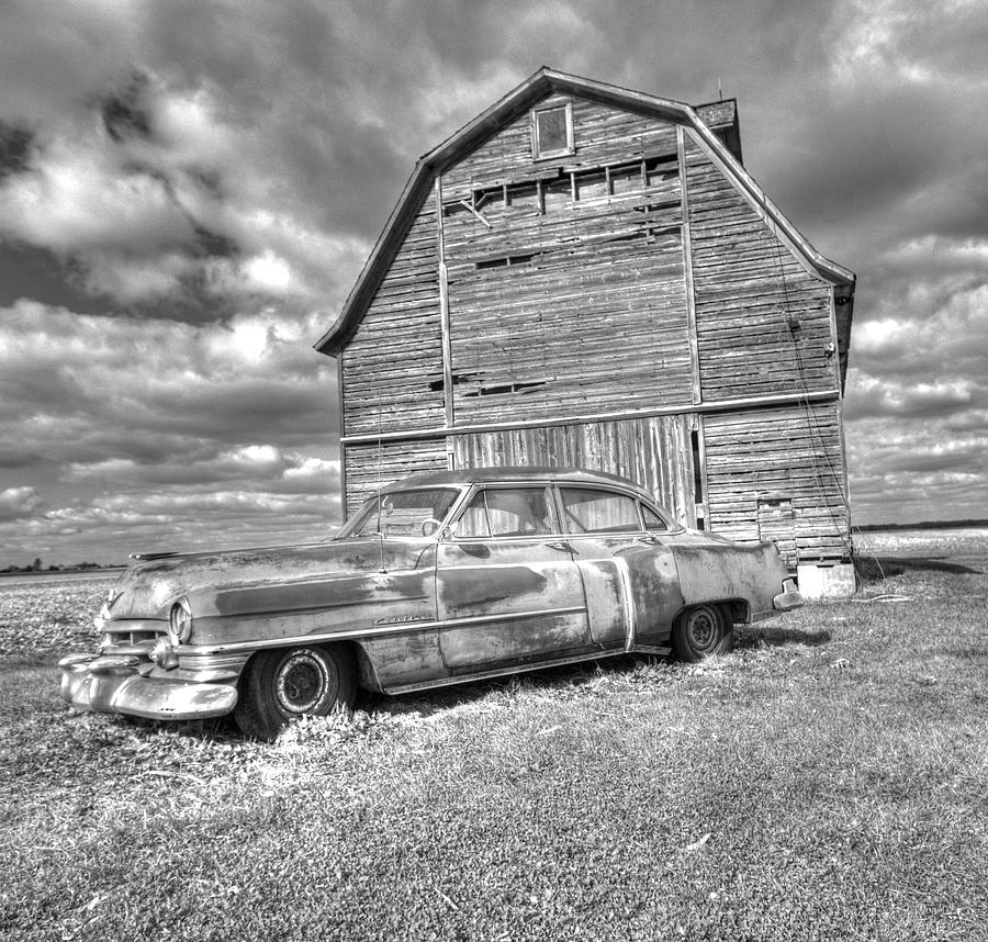 BW - Rusty Old Cadillac Photograph by Peter Ciro