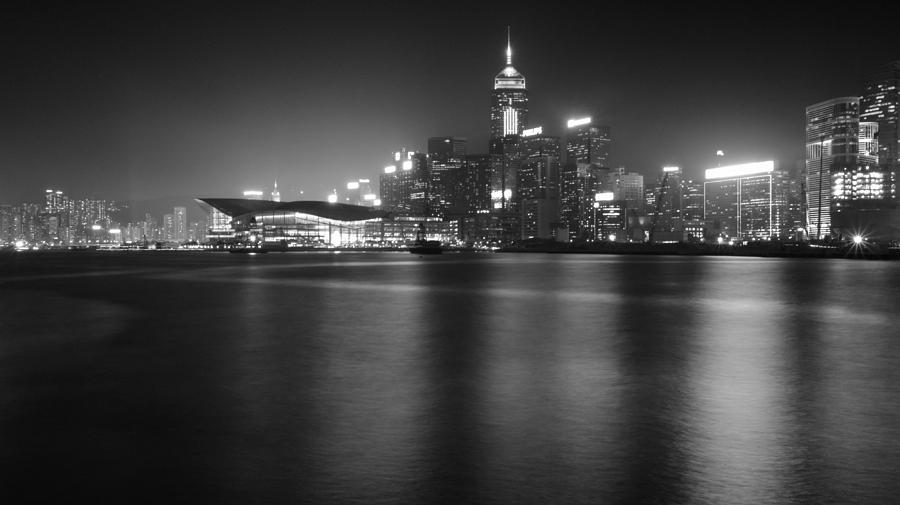 Black And White Photograph - bw Hong Kong night scene by Kam Chuen Dung