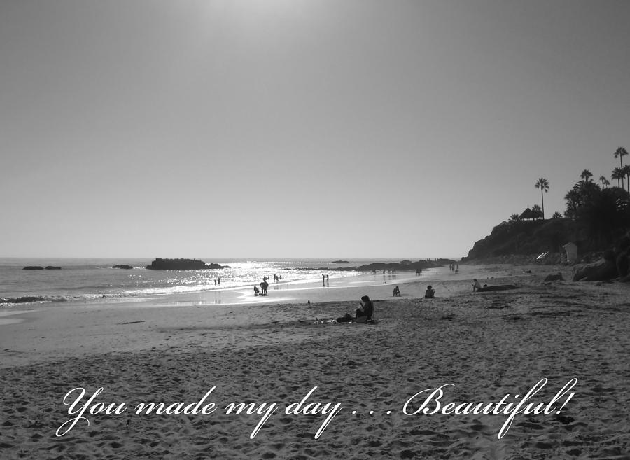 BW Sunset Reflection at Laguna Beach With Inscription Photograph by Connie Fox