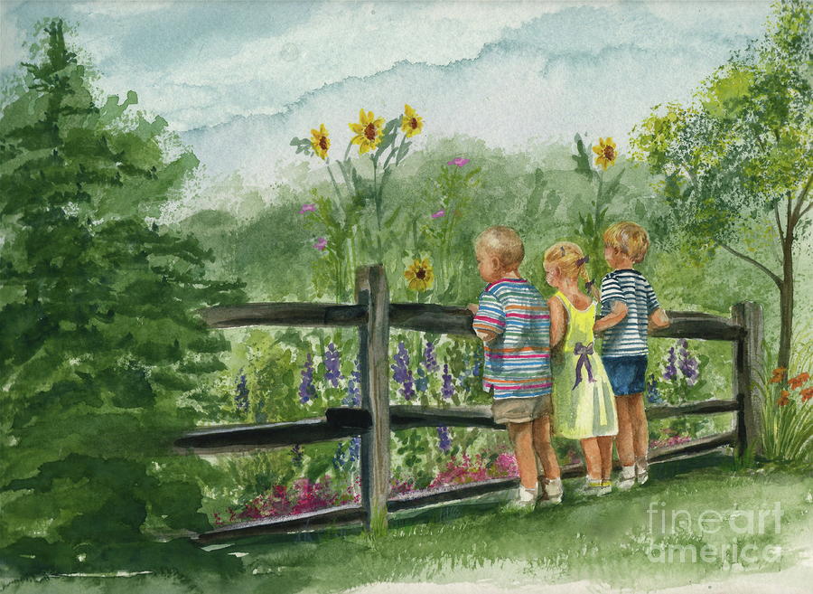 Flower Painting - By the Garden Fence  by Nancy Patterson