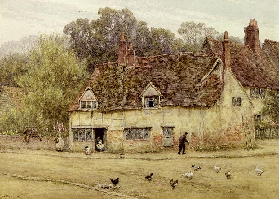 By The Old Cottage Painting By Helen Allingham   By The Old Cottage Helen Allingham 