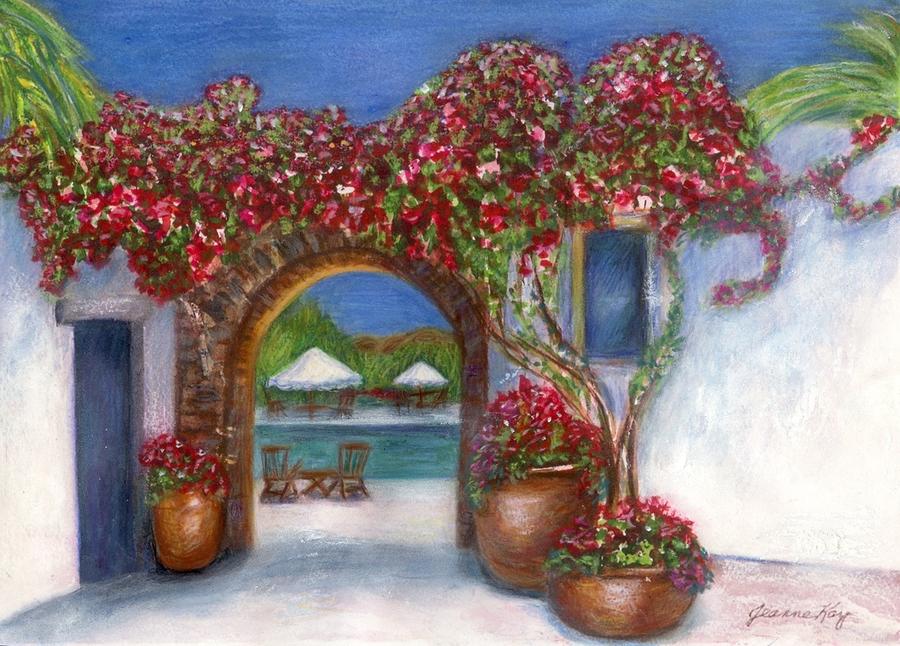 By the Pool in Greece Painting by Jeanne Juhos