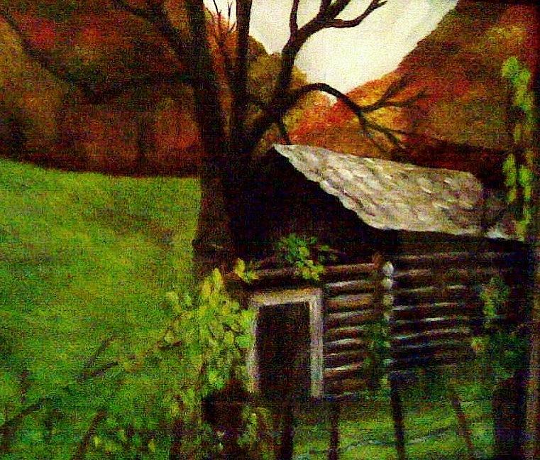 Cabin by a Hillside Painting by Christy Saunders Church