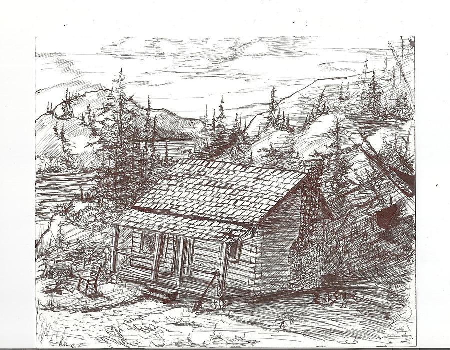 Mountain Drawing - Cabin in the bush by Rick Stoesz