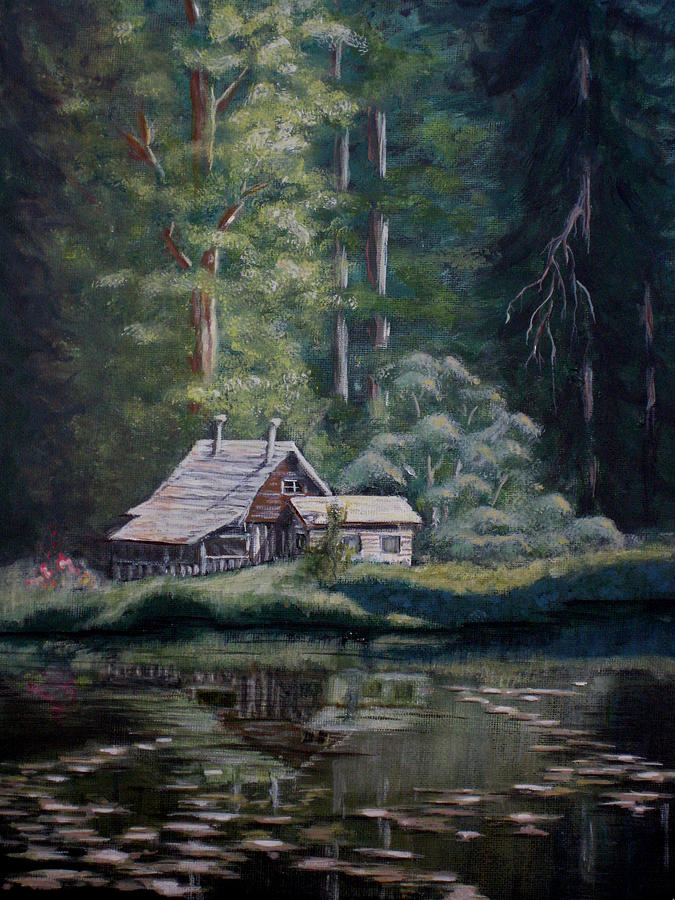 Cabin On The Lake Painting By Birgit Coath Afca