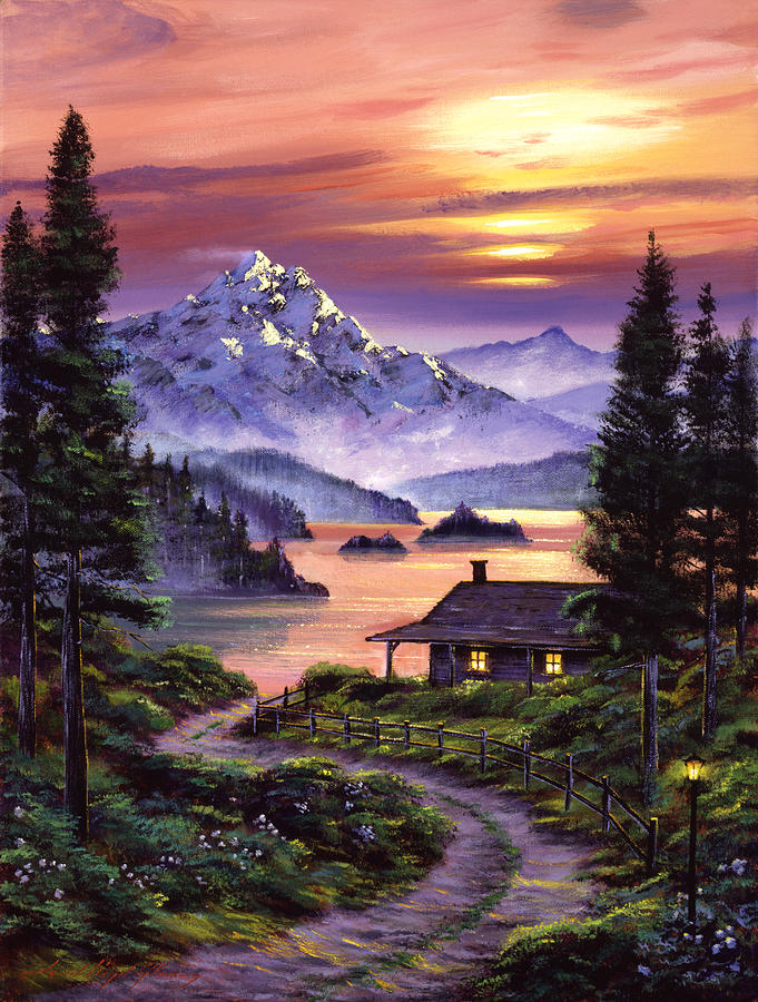 Cabin On The Lake Painting by David Lloyd Glover