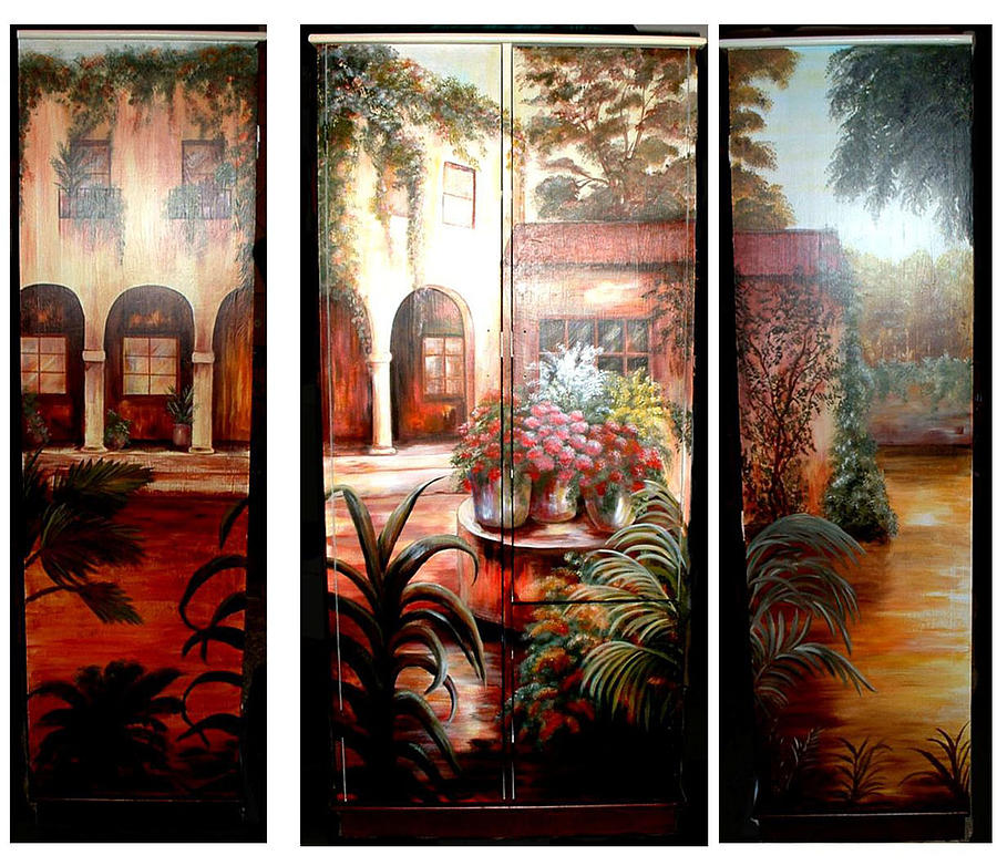 Cabinet with villa painting Painting by Patricia Rachidi