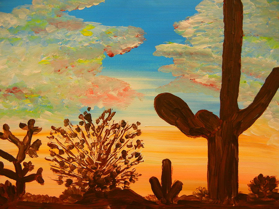 Cactus Sunset Painting by Suzanne Buckland