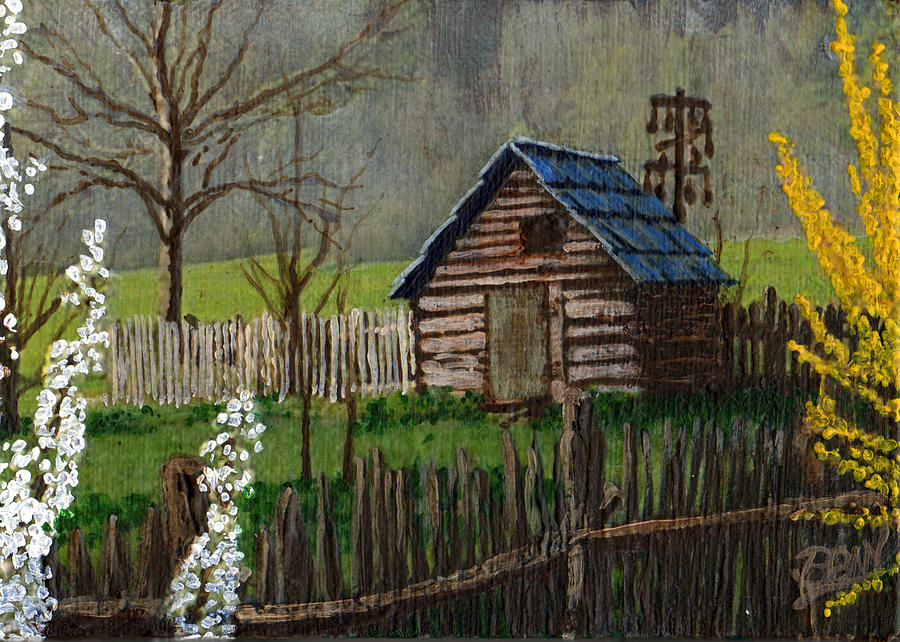 Landscape Painting - Cades Cove Corn Crib two by Bill Brown