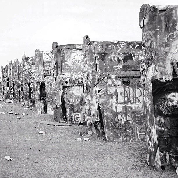 Black And White Photograph - Cadillac Ranch by Austin Stewart