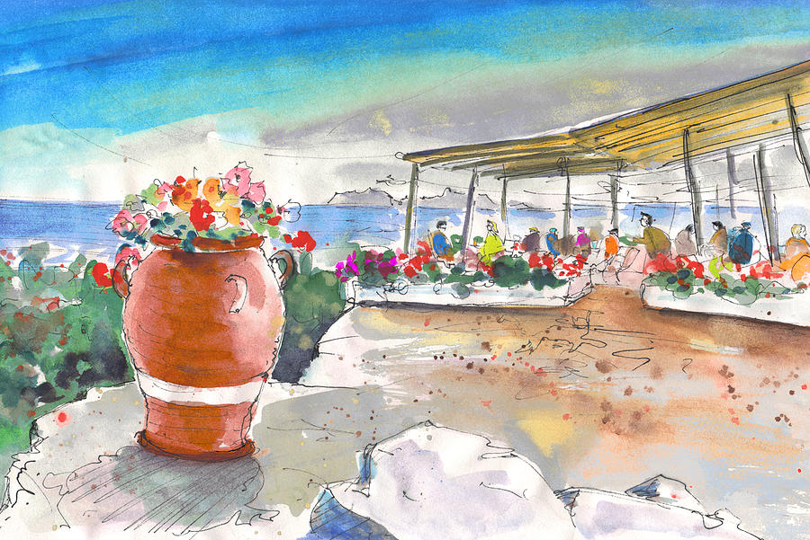 Cafe on Agios Georgios Beach Painting by Miki De Goodaboom