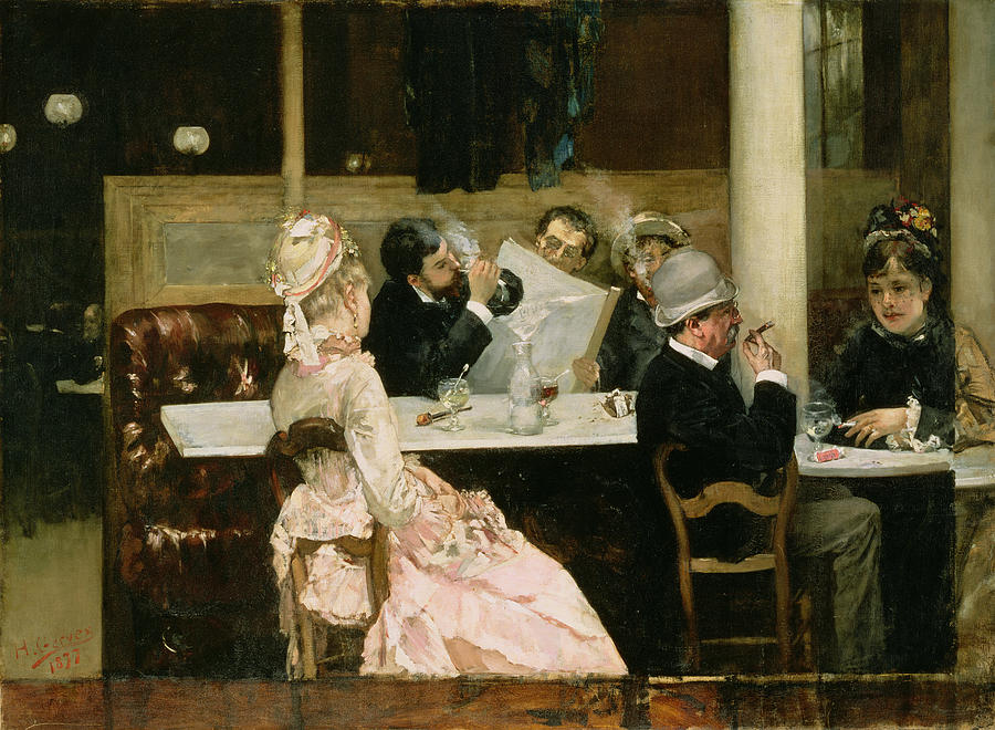 Henri Gervex Painting - Cafe Scene in Paris by Henri Gervex