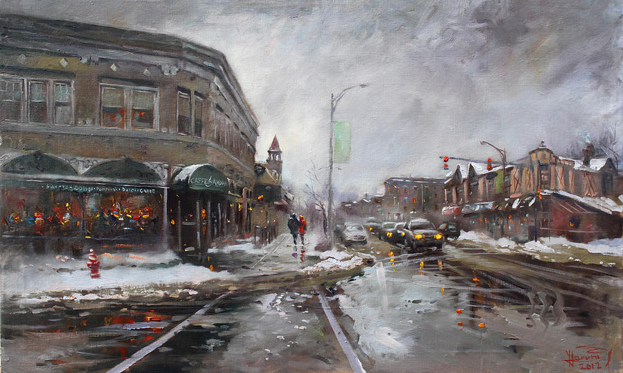 Caffe Aroma in Winter Painting by Ylli Haruni
