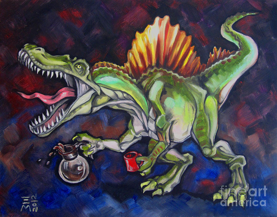 Coffee Painting - Caffeinosaurus by Ellen Marcus