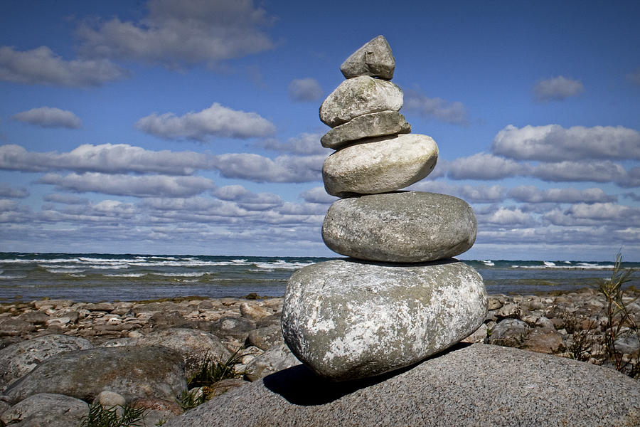 Cairn at North Point on Leelanau Peninsula in Michigan Photograph by Randall Nyhof