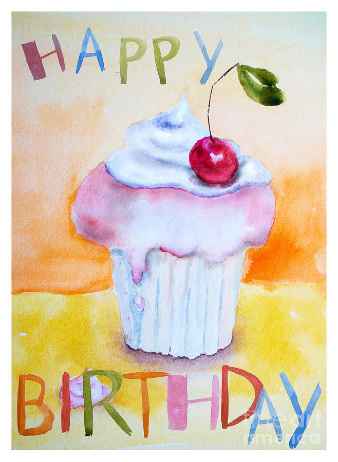 Cake with insription Happy Birthday Painting by Regina Jershova