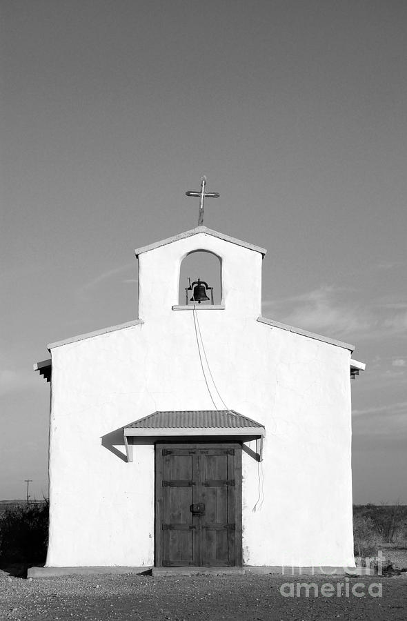 Calera Mission Chapel Facade in West Texas Black and White Photograph by Shawn OBrien