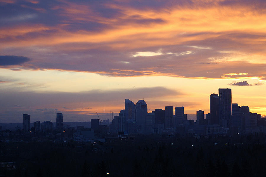 Sunset Photograph - Calgary Skyline Sunset in April by James Bryron Love