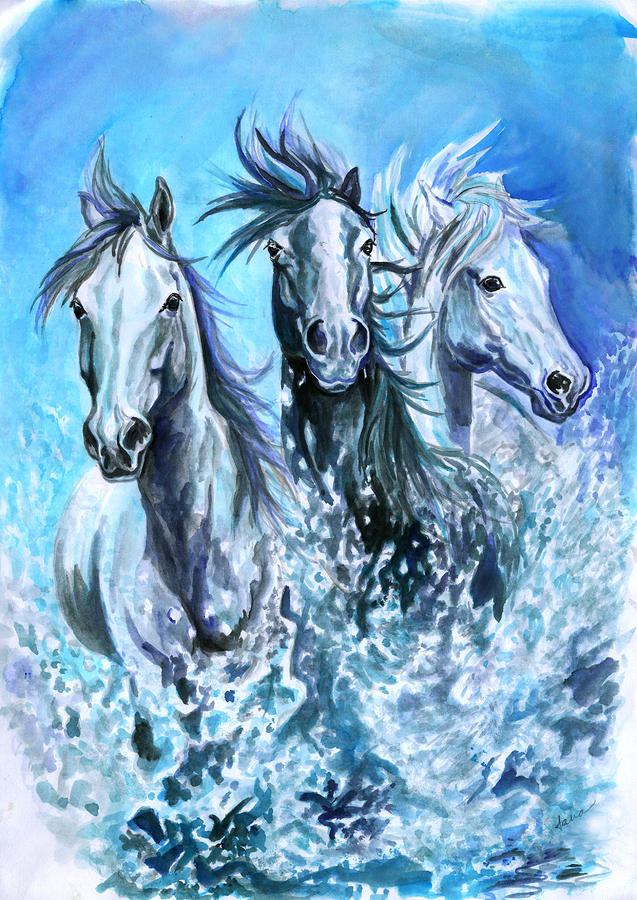Camargue horses Painting by Jana Goode