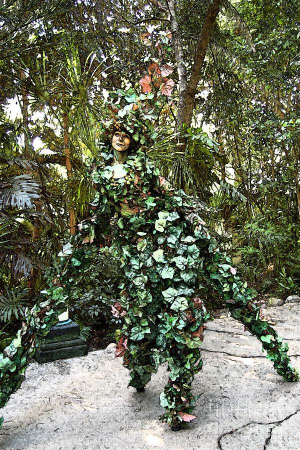 Camouflaged Tree Street Performer Animal Kingdom Walt Disney World Prints Fresco Digital Art by Shawn OBrien