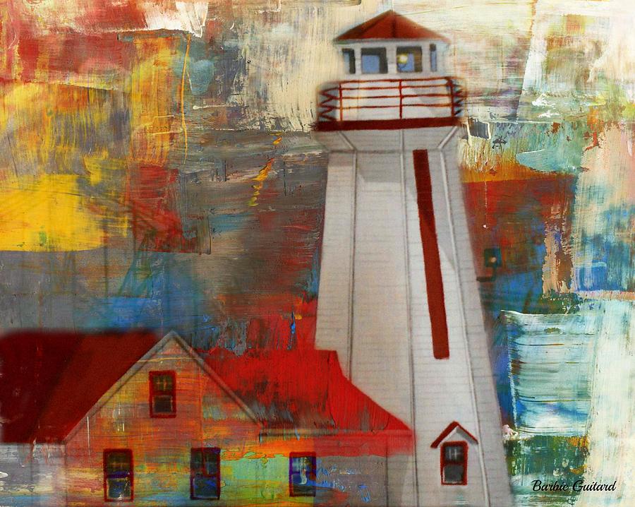 Abstract Painting - Campbellton Lighthouse Abstract by Barbie Guitard 