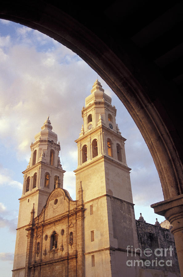 Campeche Cathedral Framed by Arch Mexico Photograph by John  Mitchell