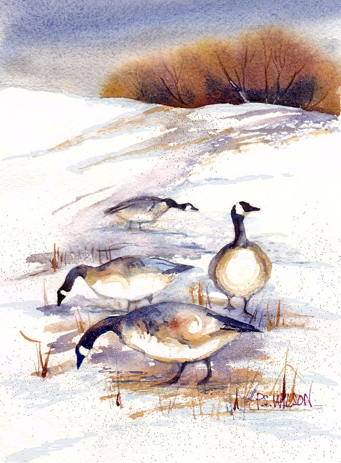 Canada Geese in Stubble Field Painting by Peggy Wilson
