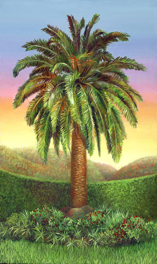 Canary Palm Tree at Dawn Painting by Nancy Tilles