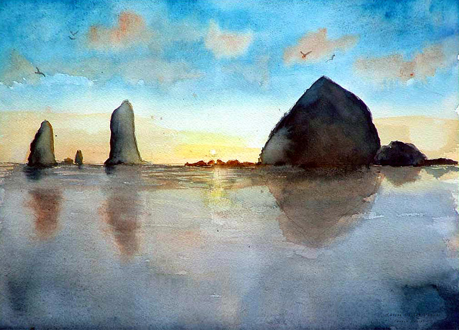 Cannon Beach Sunset Painting by Chriss Pagani
