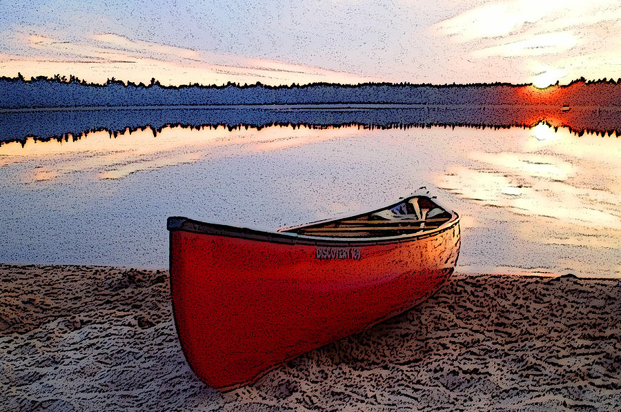 Canoe at Sunset Digital Art by Geoff Strehlow