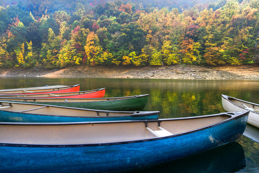 Boat Photograph - Canoes at Fontana by Debra and Dave Vanderlaan