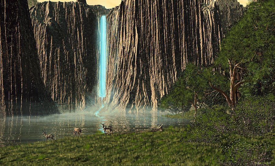Canyon Waterfall  Digital Art by Walter Colvin