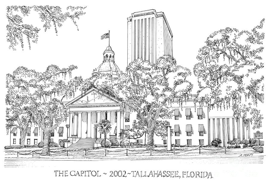 Capitol 2002 Tallahassee Drawing by Audrey Peaty
