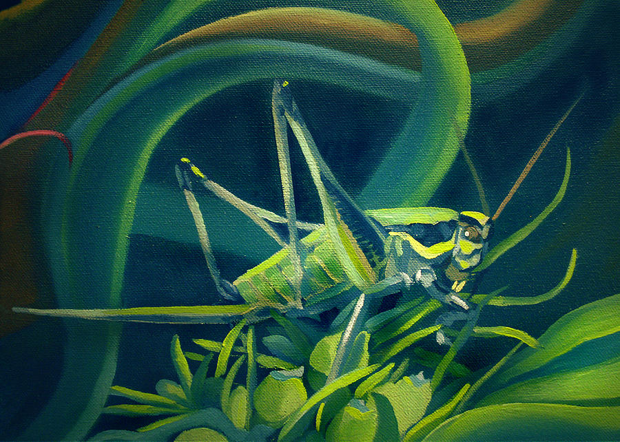 Card of Mister Grasshopper Painting by Nancy Griswold