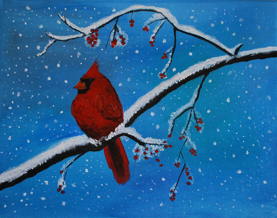 Cardinal Christmas Painting by Leslie Allen