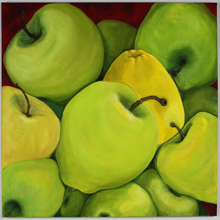 Apple Painting - Cardinal Sin by Judy  Blundell