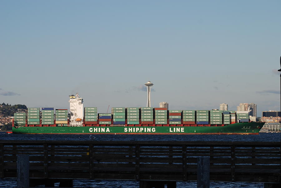 Cargo Ship in Seattle Photograph by Michael Merry