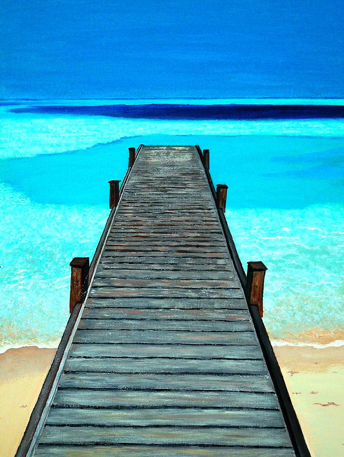 Caribbean Pier Painting by Victoria Rhodehouse