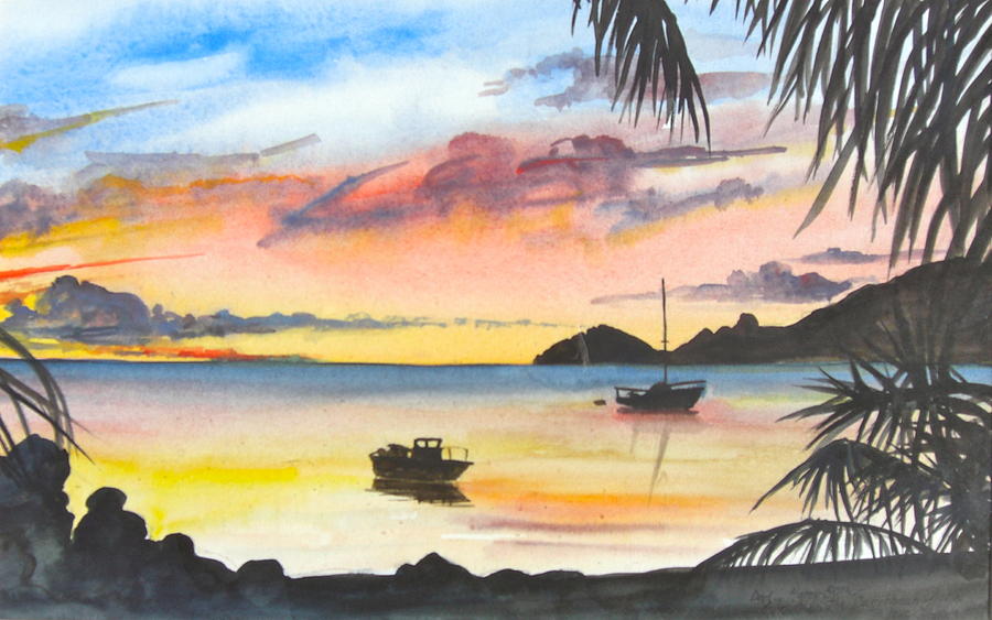 Oranges Painting - Caribbean Sunset by Lisa Wright