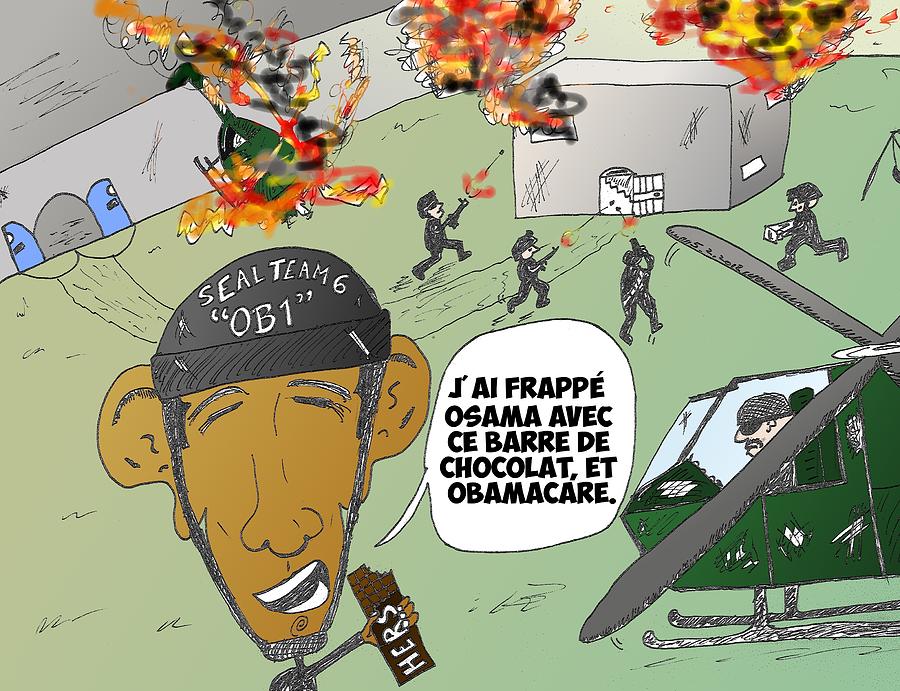 Barack Obama Mixed Media - Caricature de Obama et le coup de Seal Team 6 sur Osama by OptionsClick BlogArt