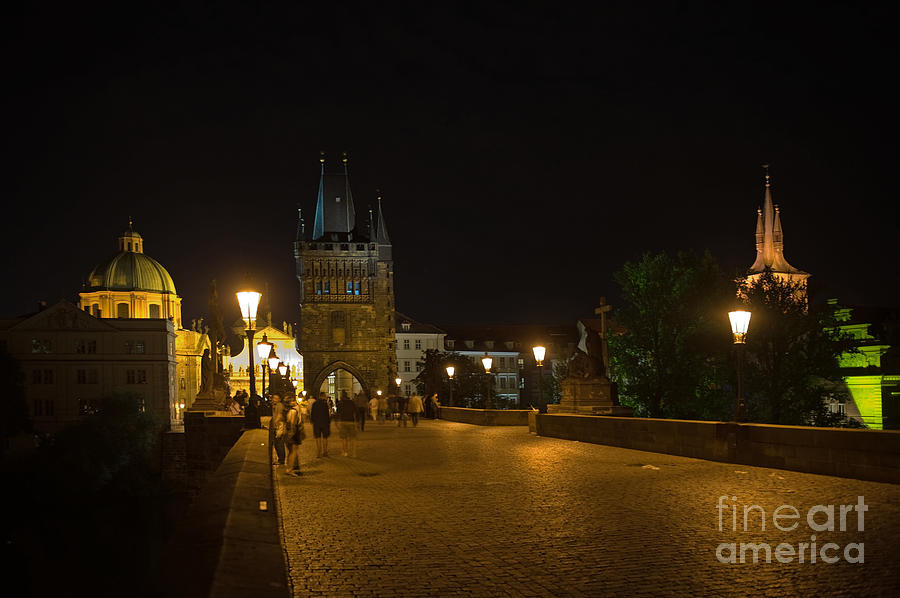 Carls bridge Prague by night Photograph by Jorgen Norgaard