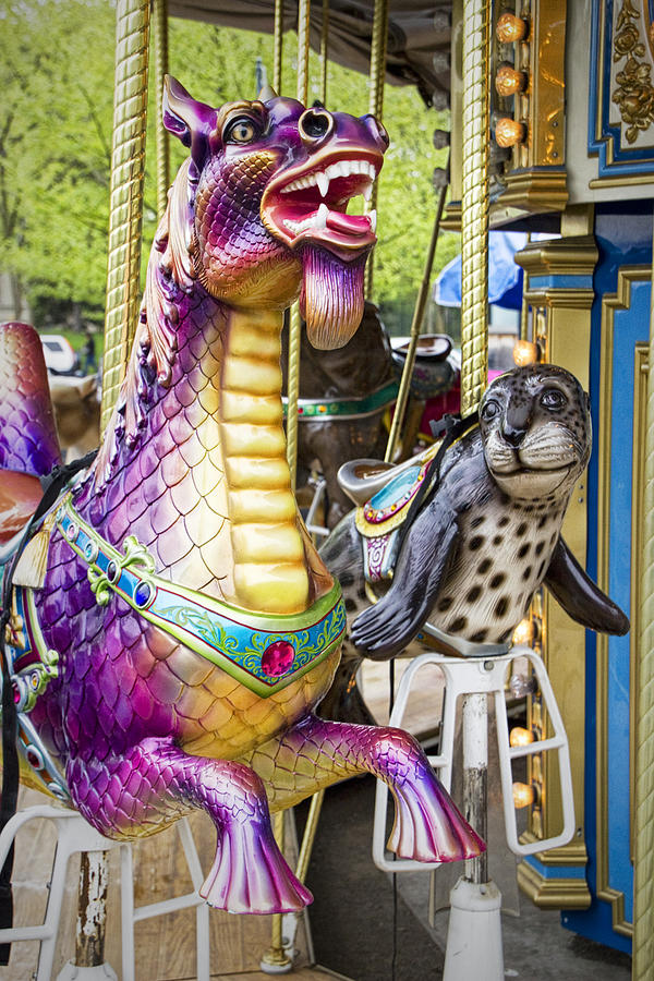 Carousal Dragon and Seal on a Merry-go-round Photograph by Randall Nyhof