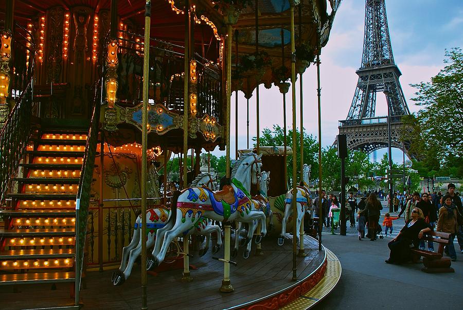 Carousel and Eiffel Tower Photograph by Eric Tressler