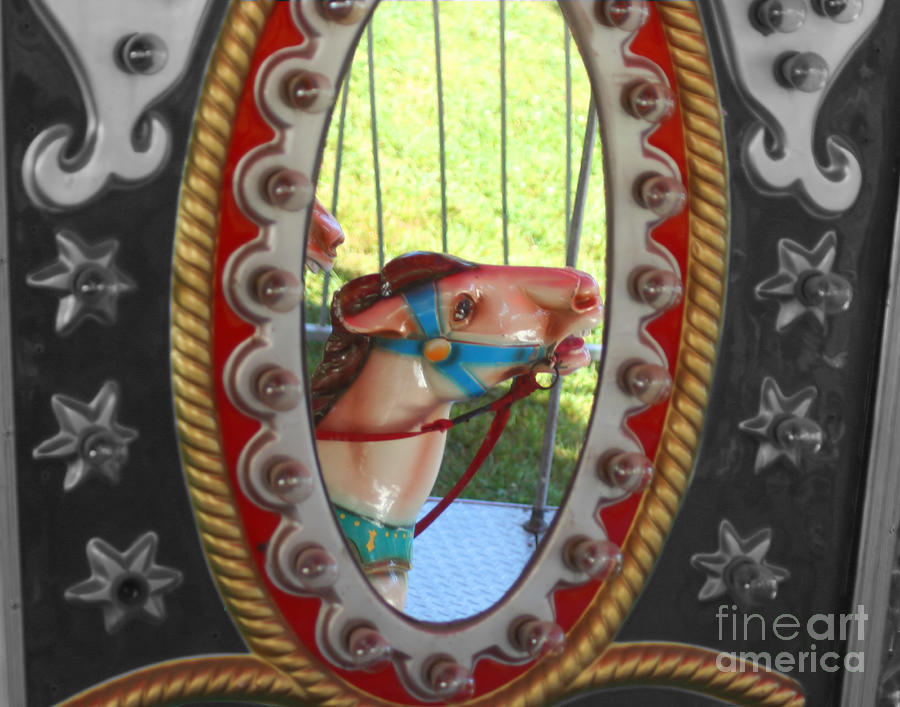 Carousel Horse In Mirror Partial Color Photograph by Smilin Eyes Treasures