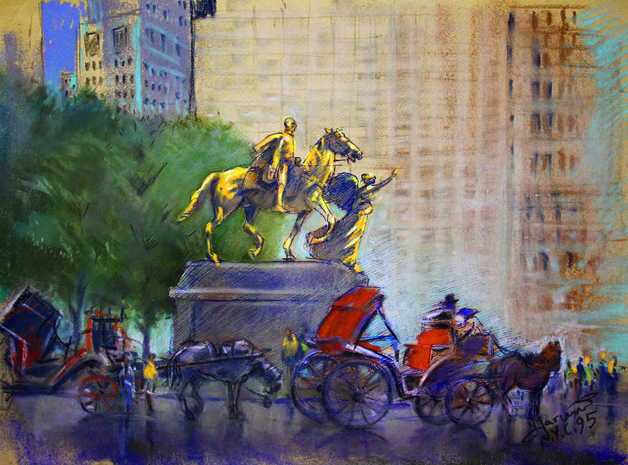 Carriage Rides in NYC Pastel by Ylli Haruni