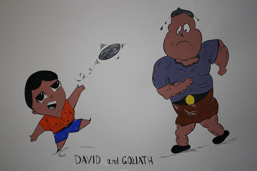 Cartoon David and Goliath Painting by Annie Abraham - Fine Art America